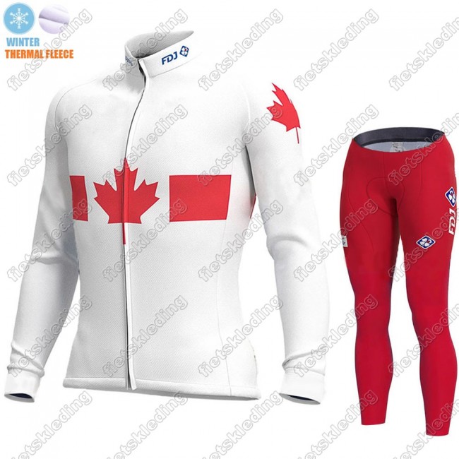 Canada FDJ Winter Thermal Fleece 2021 Wielerkleding Set Fietsshirts Lange Mouw+Lange Fietsrbroek Bib 2021398