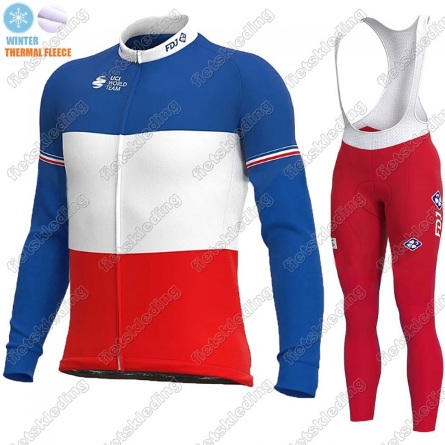 France FDJ Winter Thermal Fleece 2021 Wielerkleding Set Fietsshirts Lange Mouw+Lange Fietsrbroek Bib 2021401