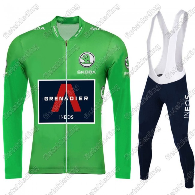 Team INEOS Grenadier Tour De France 2021 Mannen Wielerkleding Set Fietsshirts Lange Mouw+Lange Fietsrbroek Bib Green 2021143