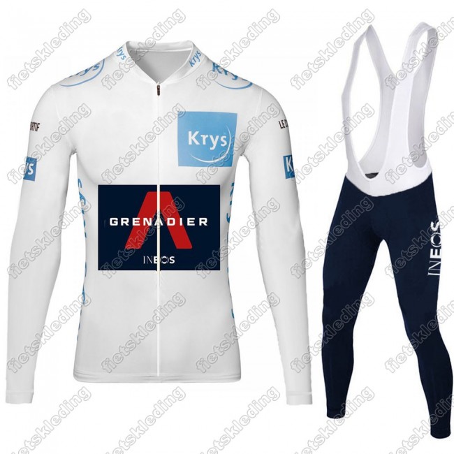 Team INEOS Grenadier Tour De France 2021 Mannen Wielerkleding Set Fietsshirts Lange Mouw+Lange Fietsrbroek Bib wit 2021146