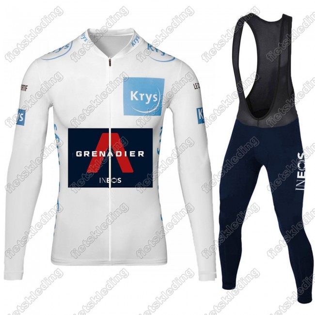 Team INEOS Grenadier Tour De France 2021 Mannen Wielerkleding Set Fietsshirts Lange Mouw+Lange Fietsrbroek Bib wit 2021147