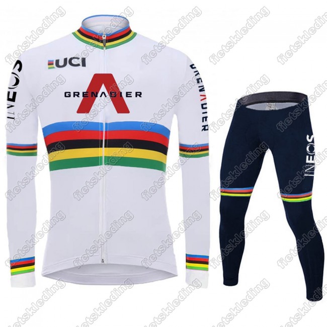 Team INEOS Grenadier UCI World Champion 2021 Mannen Wielerkleding Set Fietsshirts Lange Mouw+Lange Fietsrbroek Bib 2021180