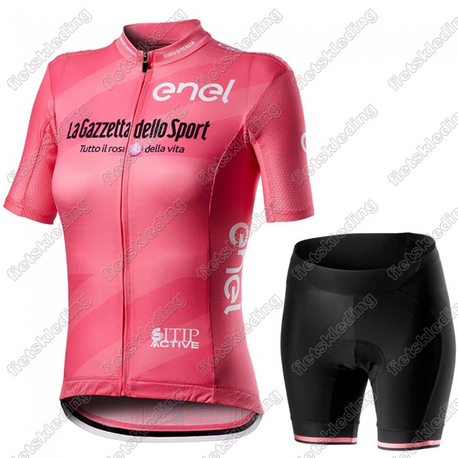 Dames Giro D-italia 2021 Wielerkleding Set Fietsshirts Korte Mouw+Korte Wielerbroek Bib 2021436