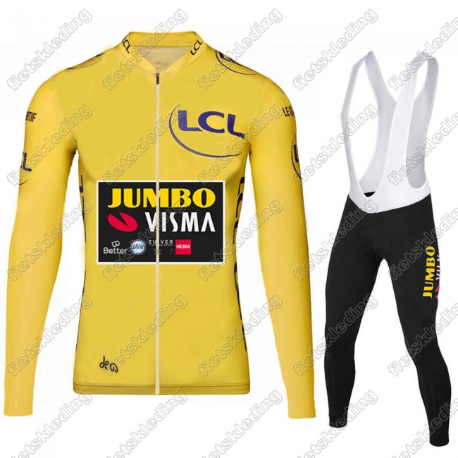 Jumbo Visma 2021 Tour De France Wielerkleding Set Fietsshirts Lange Mouw+Lange Fietsrbroek Bib 2021259