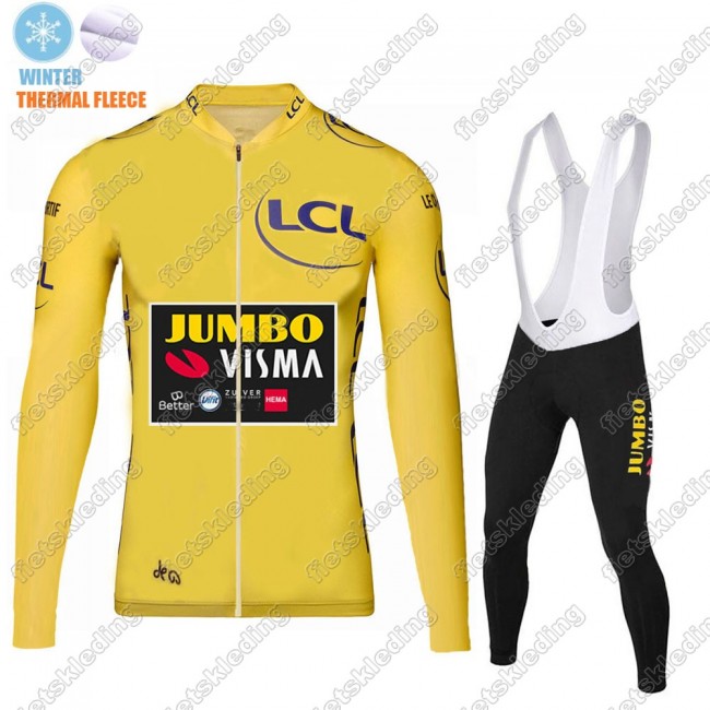 Winter Thermal Fleece Jumbo Visma 2021 Tour De France Wielerkleding Set Fietsshirts Lange Mouw+Lange Fietsrbroek Bib 2021261