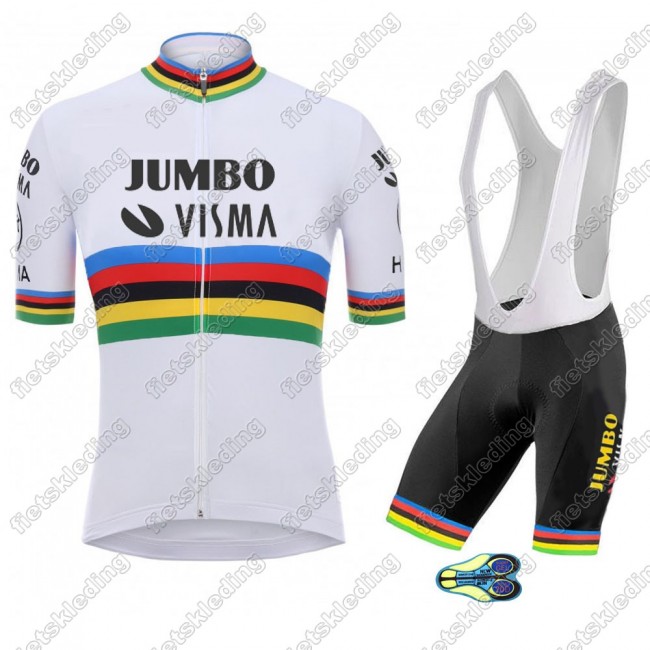 Team Jumbo Visma UCI World Champion 2021 Wielerkleding Set Fietsshirts Korte Mouw+Korte Wielerbroek Bib 2021294