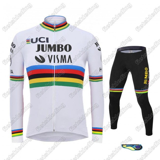 Team Jumbo Visma UCI World Champion 2021 Wielerkleding Set Fietsshirts Lange Mouw+Lange Fietsrbroek Bib 2021295