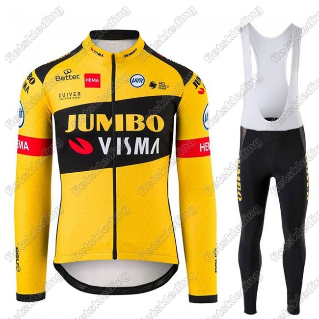 Jumbo Visma 2021 Pro Team Wielerkleding Set Fietsshirts Lange Mouw+Lange Fietsrbroek Bib 2021226