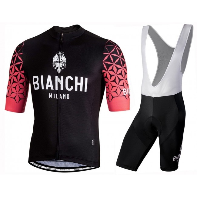 2019 Bianchi Milano Conca zwart-rood Fietskleding Set Fietsshirt Korte Mouw+Korte fietsbroeken HOCV242