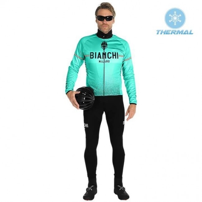 2019 Bianchi Milano XD groen Thermo Wielerkleding Set Wielershirts lange mouw+fietsbroek lang met IPHR993