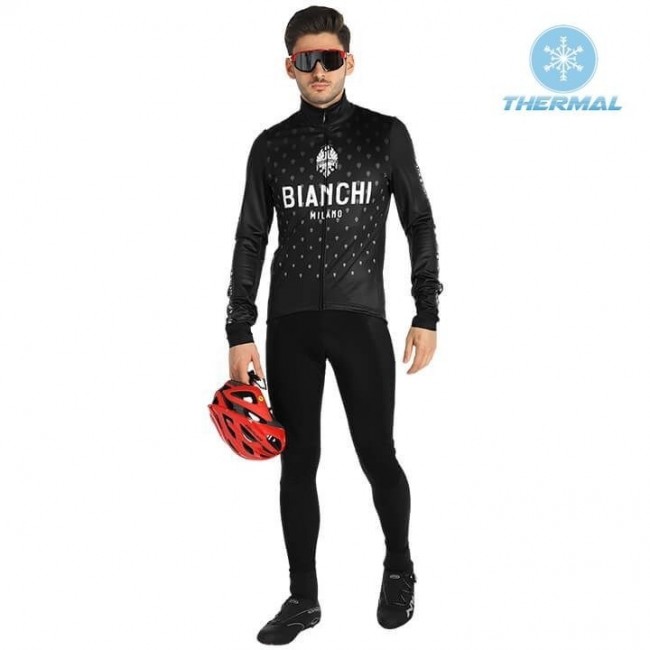 2019 Bianchi Milano FT zwart Thermo Wielerkleding Set Wielershirts lange mouw+fietsbroek lang met RGJC266