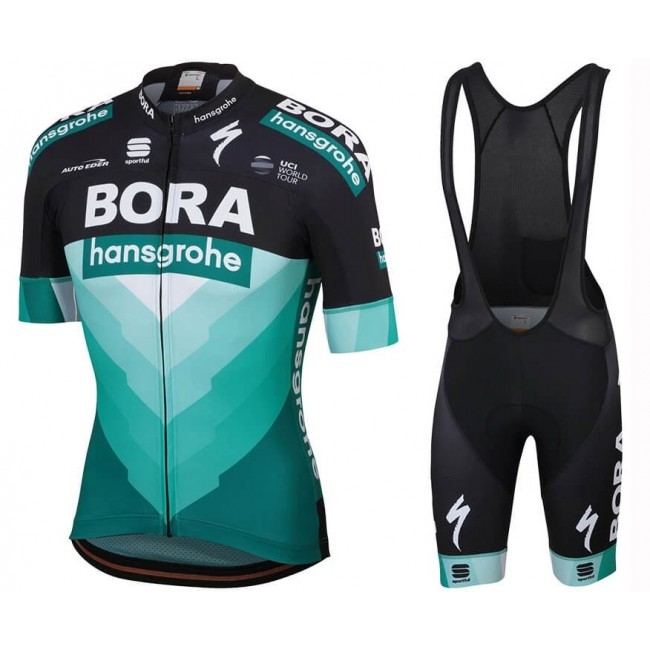 2019 Bora Profteams zwart-groen Fietskleding Set Fietsshirt Korte Mouw+Korte fietsbroeken COOI639