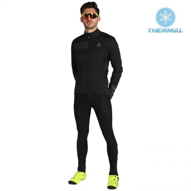 2019 Casteli Raddoppia 2 zwart-grijs Thermo Wielerkleding Set Wielershirts lange mouw+fietsbroek lang met DNOA597