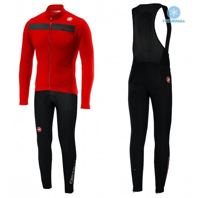 2019 Casteli Puro 3 rood Thermo Wielerkleding Set Wielershirts lange mouw+fietsbroek lang met JOWH114