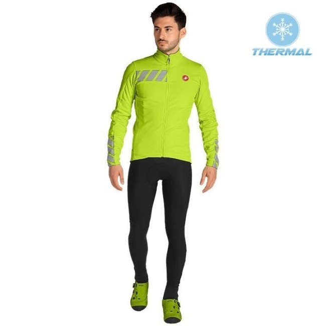 2019 Casteli Raddoppia 2 geel Thermo Wielerkleding Set Wielershirts lange mouw+fietsbroek lang met OVSR355