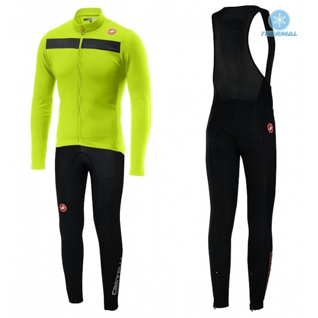 2019 Casteli Puro 3 geel Thermo Wielerkleding Set Wielershirts lange mouw+fietsbroek lang met STRV745