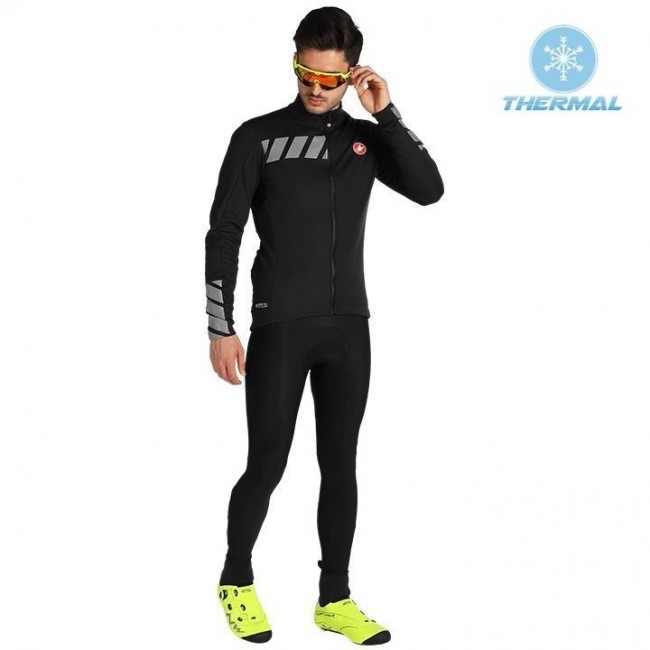 2019 Casteli Raddoppia 2 zwart-wit Thermo Wielerkleding Set Wielershirts lange mouw+fietsbroek lang met UUAO378