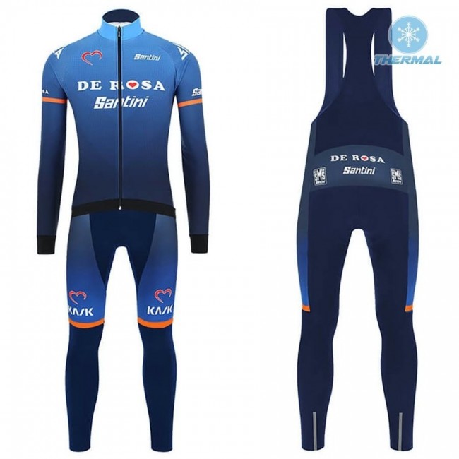 2019 De rosa Profteams blauw Thermo Wielerkleding Set Wielershirts lange mouw+fietsbroek lang met ZCYY303