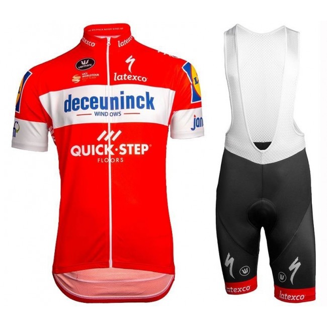 2019 Deceuninck Quick Step TDF rood Fietskleding Set Fietsshirt Korte Mouw+Korte fietsbroeken DHMD134