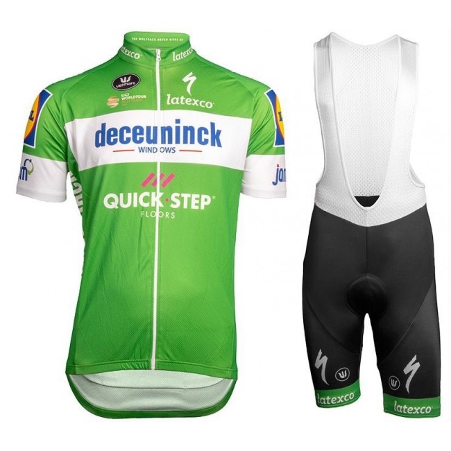2019 Deceuninck Quick Step TDF groen Fietskleding Set Fietsshirt Korte Mouw+Korte fietsbroeken MRZW782