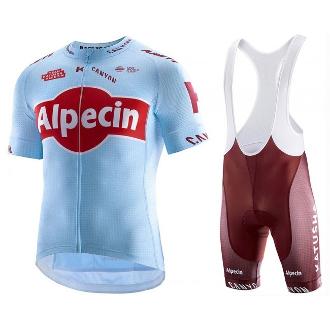 2019 Katusha Alpecin Fietskleding Set Fietsshirt Korte Mouw+Korte fietsbroeken WUTL855