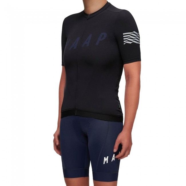 2019 MAAP Escape zwart Dames Fietskleding Set Fietsshirt Korte Mouw+Korte fietsbroeken OHYN678