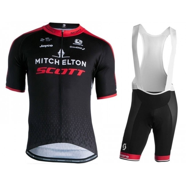 2019 Mitchelton-Scott zwart-rood Fietskleding Set Fietsshirt Korte Mouw+Korte fietsbroeken QHZJ242