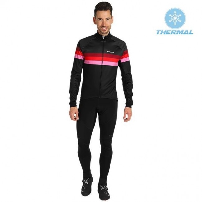 2019 Nalini Warm 20 zwart-rood Thermo Wielerkleding Set Wielershirts lange mouw+fietsbroek lang met OHFJ787