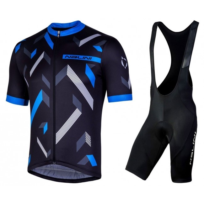 2019 Nalini Descesa 20 zwart-blauw Fietskleding Set Fietsshirt Korte Mouw+Korte fietsbroeken QGBS155