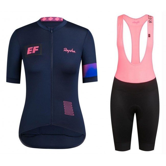 2019 Rapha EF Profteams blauw Dames Fietskleding Set Fietsshirt Korte Mouw+Korte fietsbroeken NDSG461