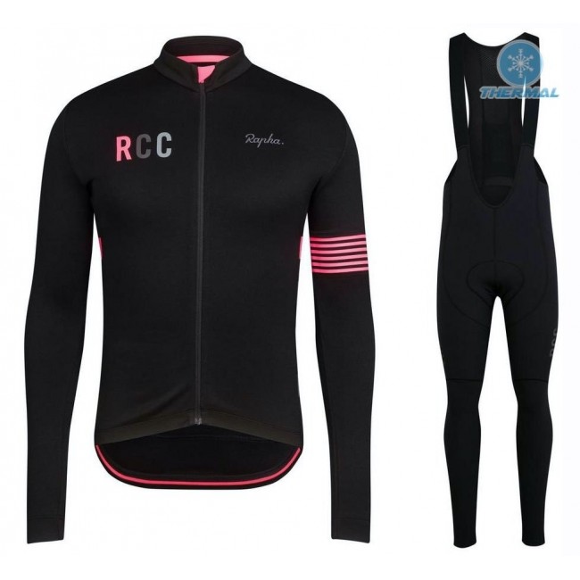 2019 Rapha RCC zwart-Rosa Thermo Wielerkleding Set Wielershirts lange mouw+fietsbroek lang met OZTE470