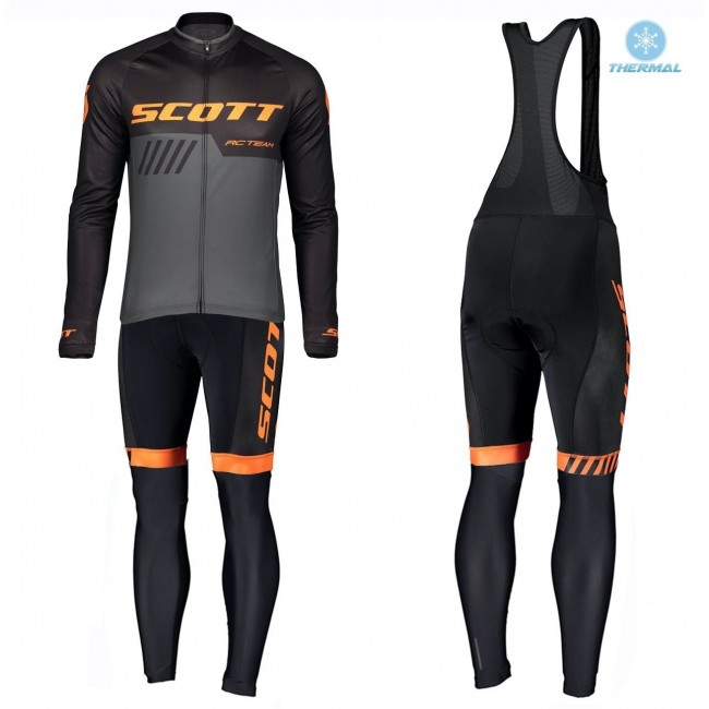2019 Scott RC Profteams zwart-Orange Thermo Wielerkleding Set Wielershirts lange mouw+fietsbroek lang met DLNG273