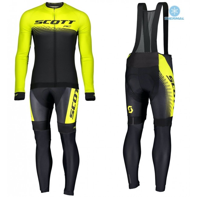 2019 Scott RC zwart-geel Thermo Wielerkleding Set Wielershirts lange mouw+fietsbroek lang met ERYG697