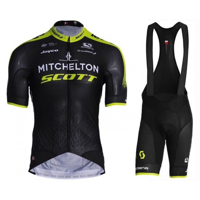 2019 Scott Mitchelton zwart-geel Fietskleding Set Fietsshirt Korte Mouw+Korte fietsbroeken GWVP873
