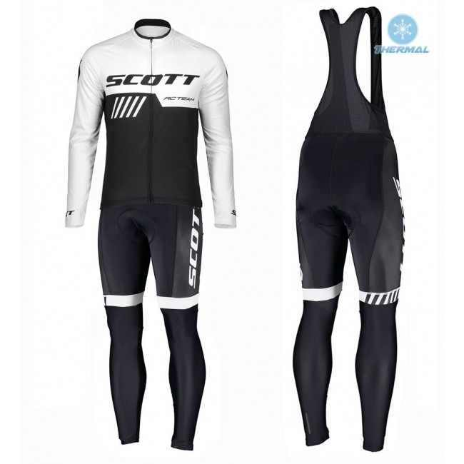 2019 Scott RC Profteams zwart-wit Thermo Wielerkleding Set Wielershirts lange mouw+fietsbroek lang met IVQJ569