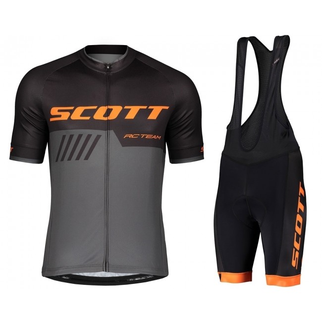2019 Scott-RC-Profteams zwart-grijs-Orange Fietskleding Set Fietsshirt Korte Mouw+Korte fietsbroeken LXJT982