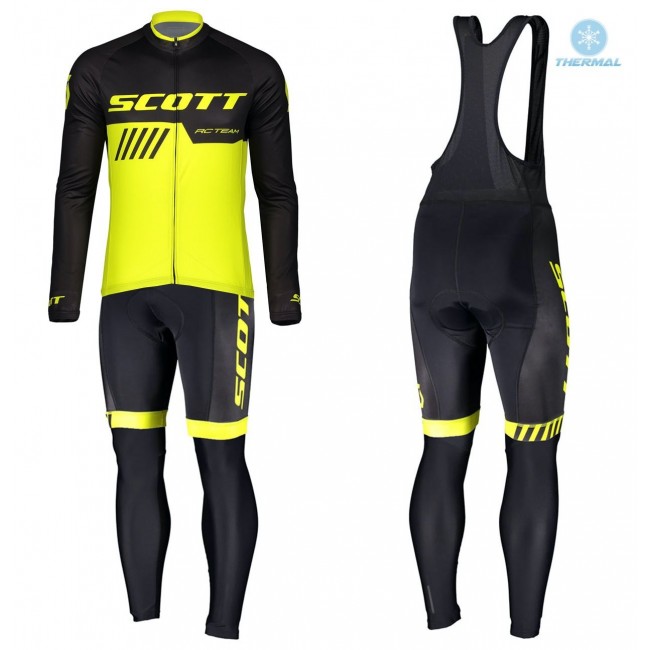 2019 Scott-RC-Profteams zwart-geel Thermo Wielerkleding Set Wielershirts lange mouw+fietsbroek lang met PTDY789