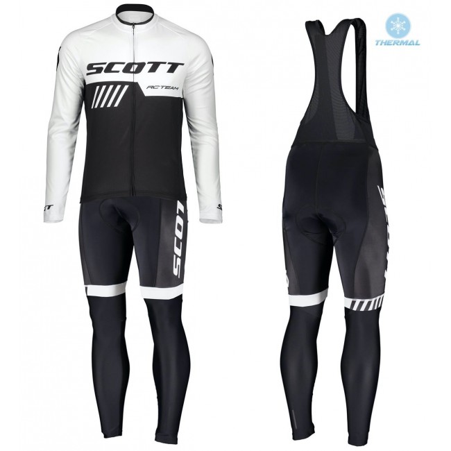 2019 Scott-RC-Profteams zwart-wit Thermo Wielerkleding Set Wielershirts lange mouw+fietsbroek lang met ZTVW351