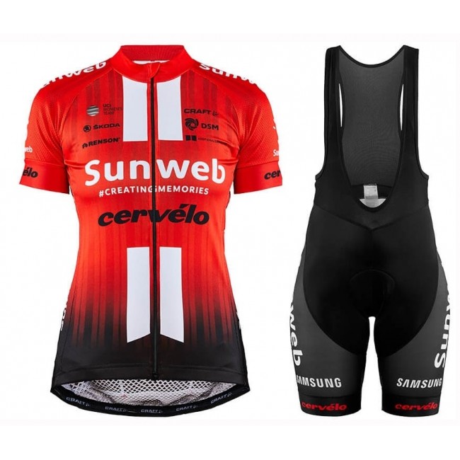 2019 Sunweb Profteams rood Dames Fietskleding Set Fietsshirt Korte Mouw+Korte fietsbroeken NEOL256