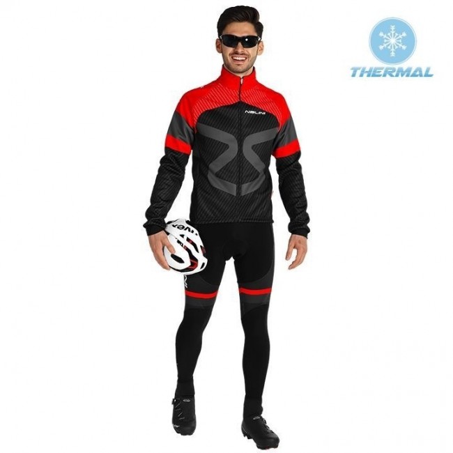 2019 Tuono zwart-rood Thermo Wielerkleding Set Wielershirts lange mouw+fietsbroek lang met IMGC324