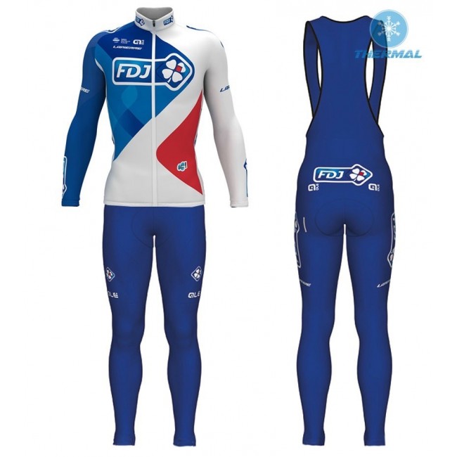 2017 Pro Team FDJ wit Winter Set Wielerkleding Wielershirt lange mouw+Lange fietsbroeken Bib 2471