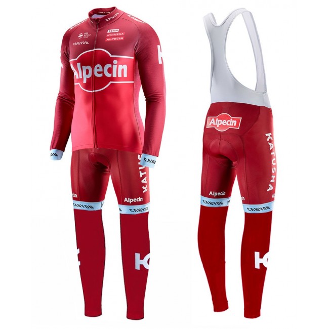 2017 Katusha Alpecin rood Fietskleding Wielershirt lange mouw+Lange fietsbroeken Bib 2483