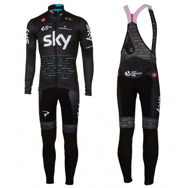 2017 Pro Team SKY zwart Fietskleding Wielershirt lange mouw+Lange fietsbroeken Bib 2581