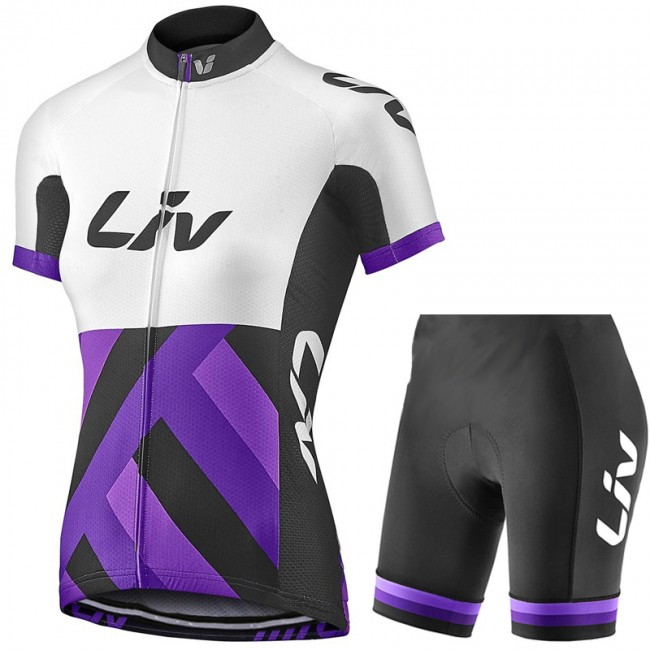 Liv Pro team 2017 wit-lila Fietskleding Set Fietsshirt Korte mouw+Korte fietsbroeken 551HGTFW 2017082277