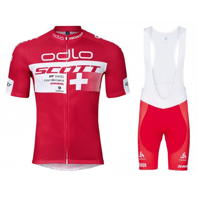 2017 Scott-Odlo Swiss rood Fietskleding Set Fietsshirt Korte+Korte Fietsbroeken Bib 2575