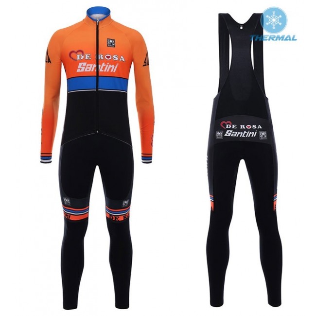 2017 De-Rosa Pro Team Orange-zwart Winter Set Wielerkleding Wielershirt lange mouw+Lange fietsbroeken Bib 2460