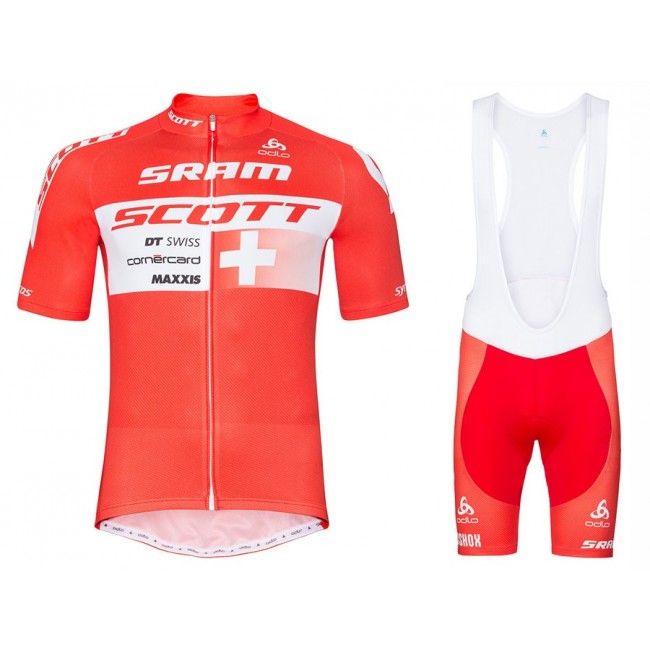 2017 Scott Sram Swiss rood Fietskleding Set Fietsshirt Korte+Korte Fietsbroeken Bib 2574