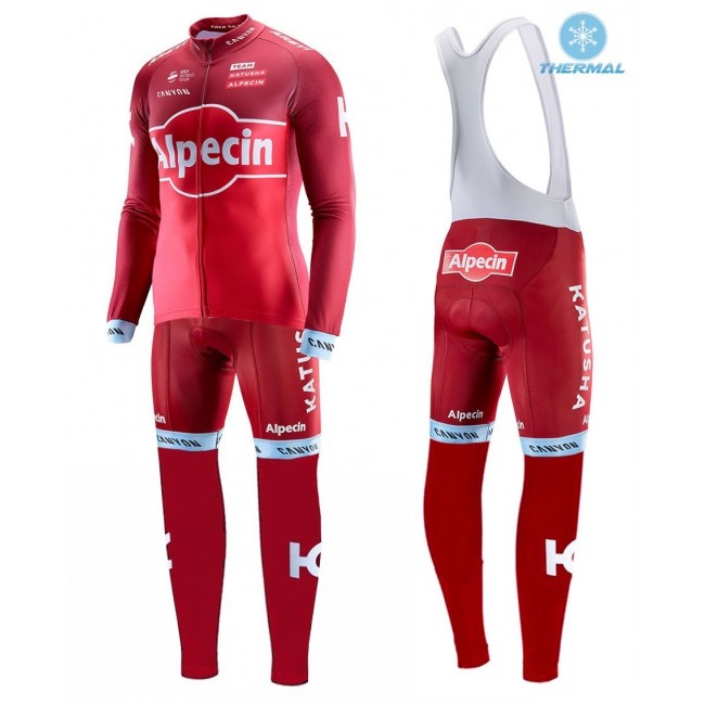 2017 Katusha Alpecin rood Winter Set Wielerkleding Wielershirt lange mouw+Lange fietsbroeken Bib 2484