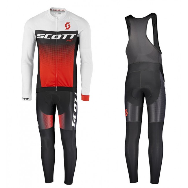 2017 Scott RC wit-zwart-rood Fietskleding Wielershirt lange mouw+Lange fietsbroeken Bib 2566