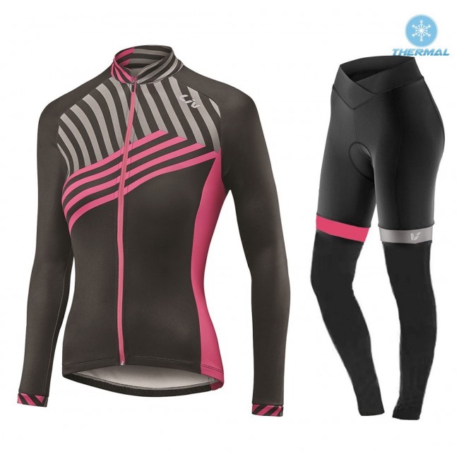 2017 Liv Accelerate Dames zwart-Rose Winter Set Wielerkleding Wielershirt lange mouw+Lange fietsbroeken Bib 2495